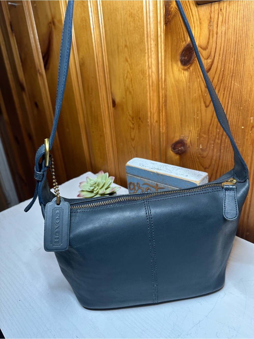 Coach Dark Teal Leather Shoulder Bag